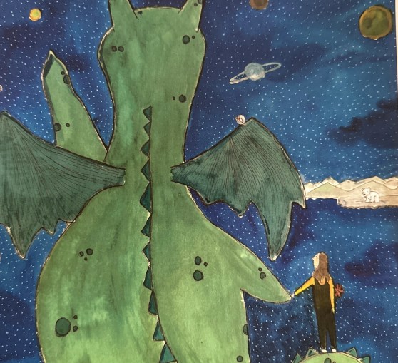 Ein Drache in der Turnhalle in der Alfred Adler Schule