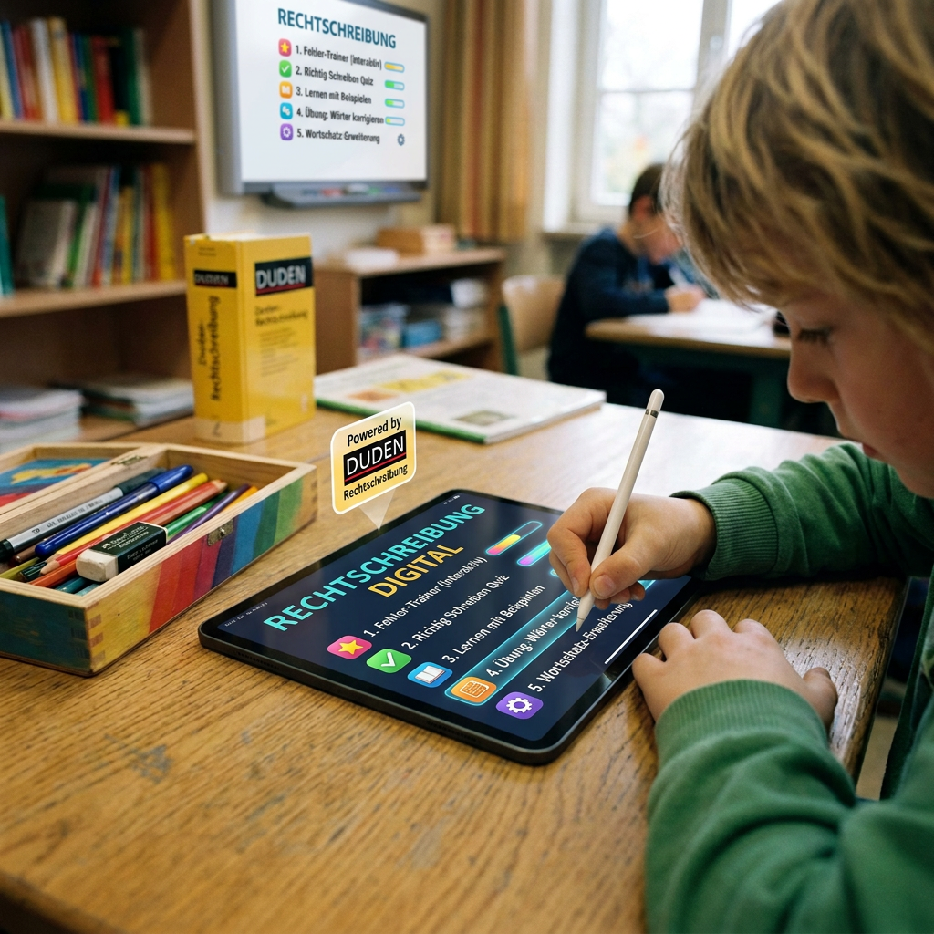 Student writing German vocabulary exercises in a classroom notebook